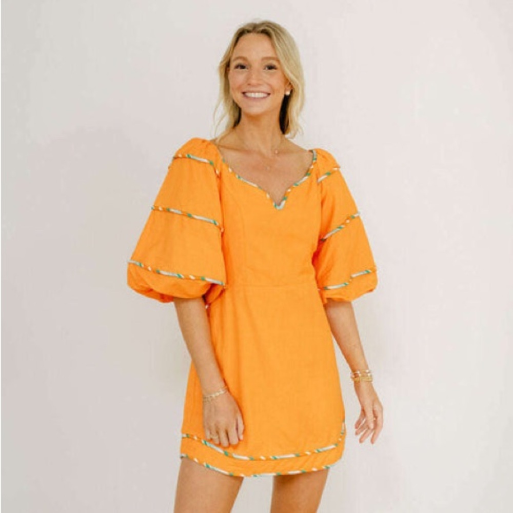Karlie Sweetheart Orange Puff Sleeve Dress